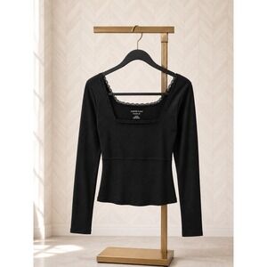 American Eagle Cropped Square Neck Top w/Lace Trim Size L NWT